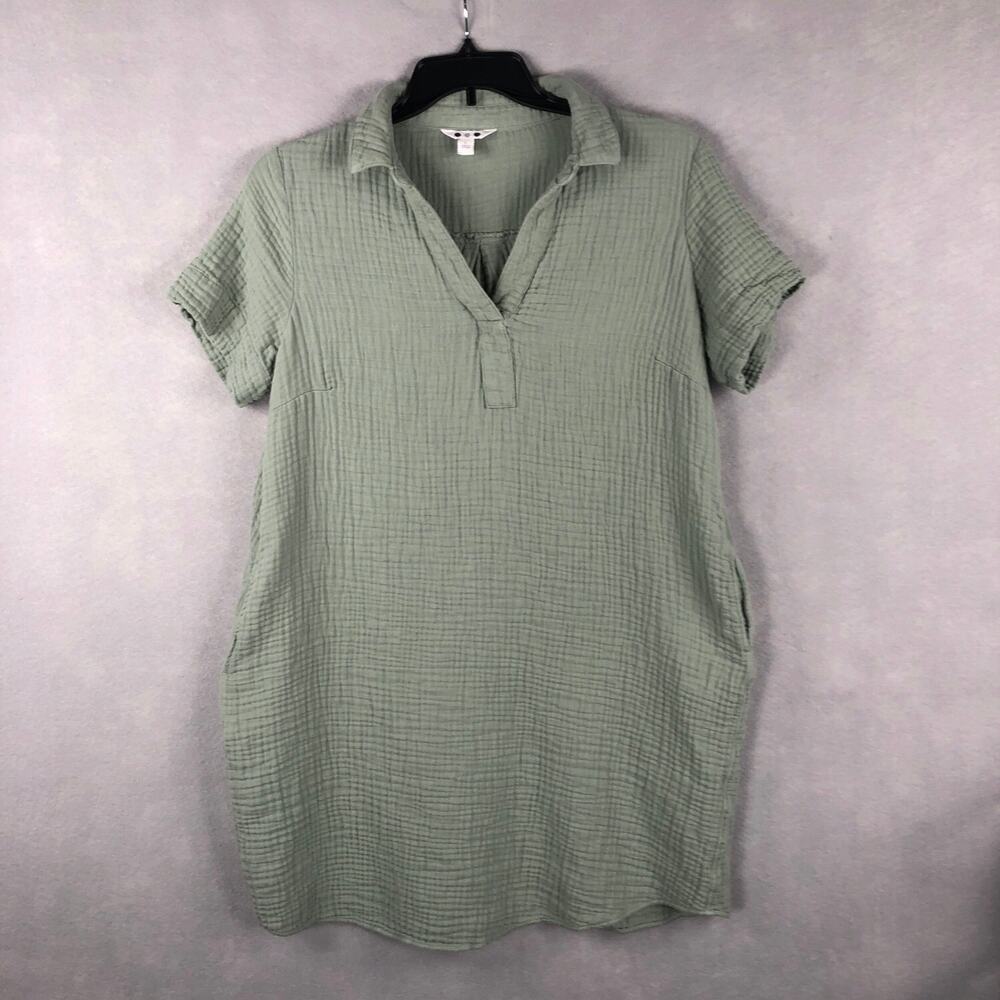 Three Dot Shift Dress Short Sleeve Green Women's Size Large
